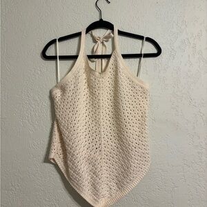 Guess Cream Knit Cropped Halter Top